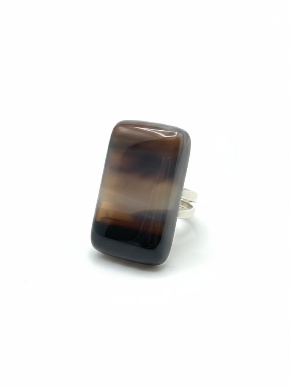 CREATION -  Banded Agate Rectangle Ring - Adjustable